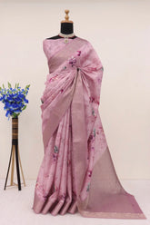 Handloom Silk Pink Pashmina Digital Print Saree With Unstiched Blouse Piece-MWPK-294-PINK